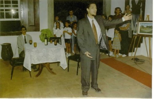 Apresentação da peça "Os quatro poetas", de minha autoria. Meu papel: Augusto dos Anjos. 1996, Casa de Cultura, Itaboraí.